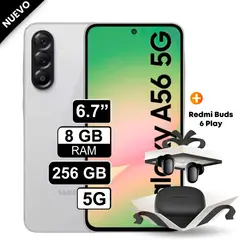 SAMSUNG - Celular Galaxy A56 5G 256GB 8GB RAM cámara 50MP frontal 12MP 67 Blanco + Redmi Buds 6 Play