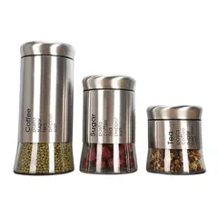 PENTHA - Set 3 Envase Especiero Vidrio con Tapa Acero Inoxidable