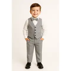 GENERICO - Traje plomo para niño con pantalón chaleco y corbata michi en casimir