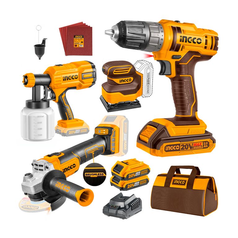 Atornillador + Amoladora+ Lijadora+ Pistola Pintar+ 3 Batería