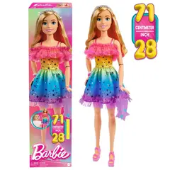 BARBIE - Muñeca Rubia Arcoiris Gigante de 71 cm