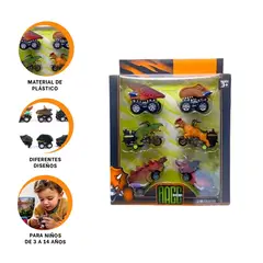 RYBIU IMPORT - Pack12 Carro Dino Set 4 y Moto Set 2 para Niños Dino