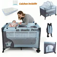 EBABY - Corral para Niños Plegable Para Bebe Mosquitero Celeste 2026