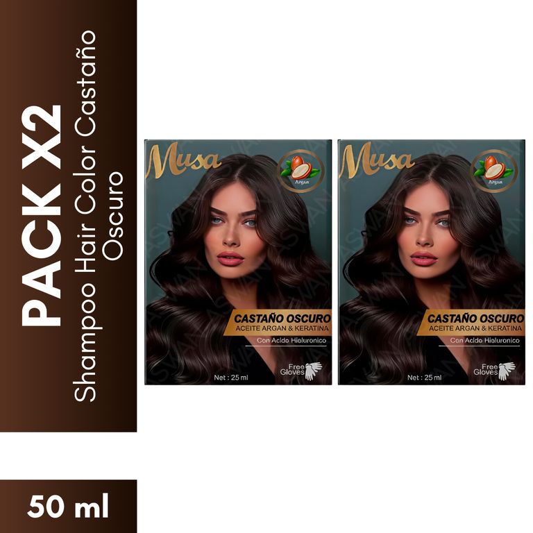 Pack x2 Shampoo Hair Color Castaño Oscuro 25 ml - MUSA