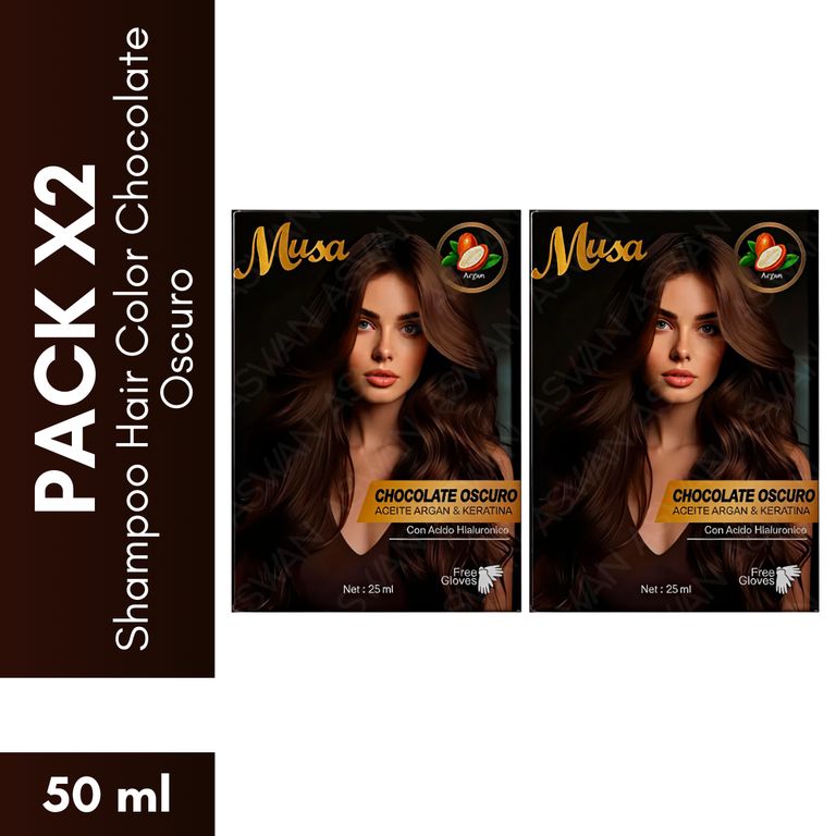 Pack x2 Shampoo Hair Color Chocolate Oscuro 25 ml - MUSA