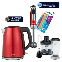 OSTER - Batidora de inmersión FPSTHB2801 + Hervidor de Acero BVSTKT673CR
