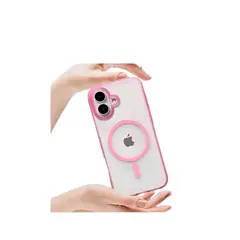 CASE - MAGSAFE TRANSPARENTE CON BORDE ROSA-IPHONE 16 PRO MAX