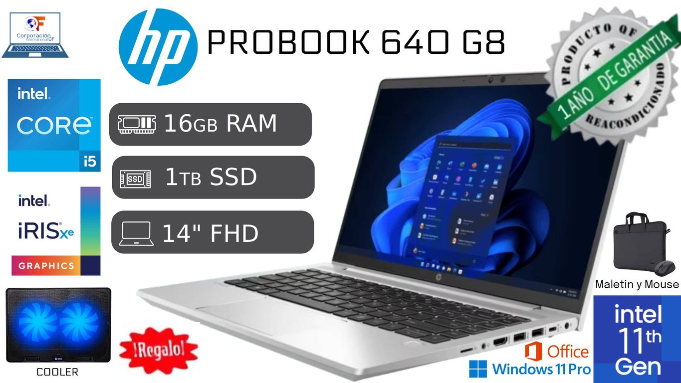 Probook 640 G8 I5 11va 16gb RAM 1TB SSD Reacondicionada 1 Año Garantía + COOLER