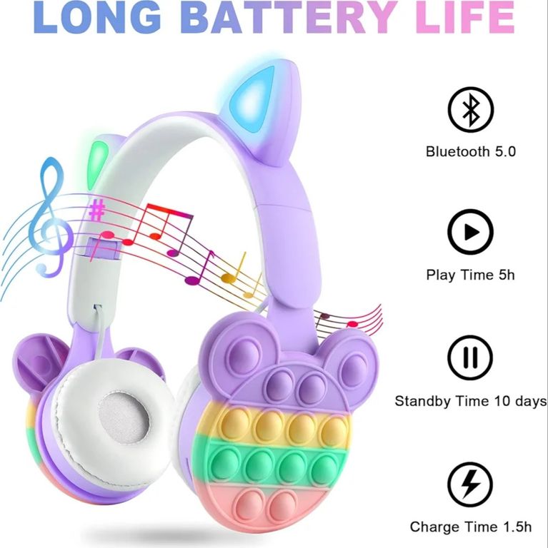 Auricular Bluetooth Osito Pop It Multicolor Orejas Luz Led