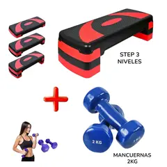 HOLGU - Step 3 niveles ANeopreno erobicos Regulable + Mancuernas 2kg