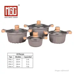 OEM - JUEGO DE OLLAS MGC DE 8 PIEZAS ROCA VOLCANICA GRIS