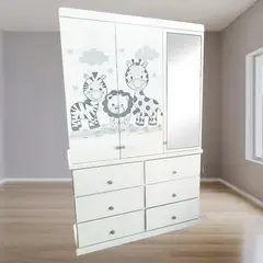 GENERICO - Ropero tres puertas para bebe blanco safari