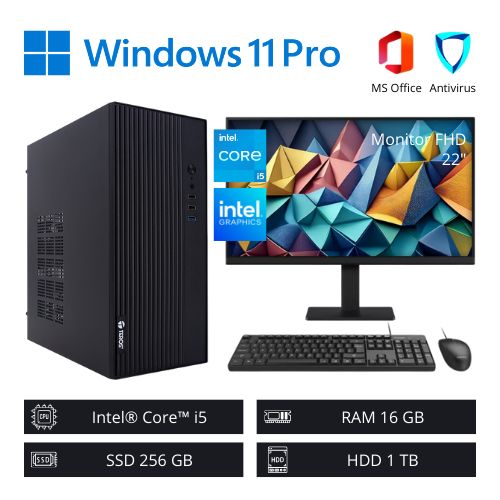 Computadora PC ci5 3,50 GHz 16GB RAM 256GB SSD+1TB HDD - Monitor 22" FHD