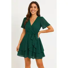 GENERICO - Vestido coctel verde botella con lazo