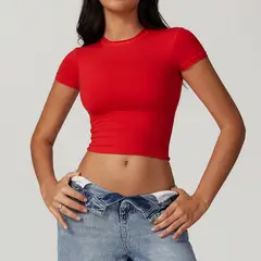 TIOZONEY - Camiseta deportiva de manga corta para mujer-Rojo