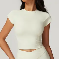 TIOZONEY - Camiseta deportiva de manga corta para mujer-Beige