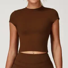 TIOZONEY - Camiseta deportiva de manga corta para mujer-Marrón