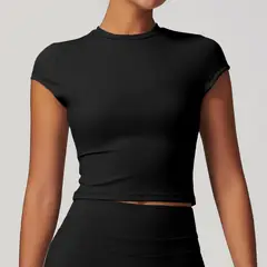 TIOZONEY - Camiseta deportiva de manga corta para mujer-Negro