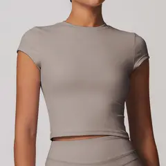 TIOZONEY - Camiseta deportiva de manga corta para mujer-Beige