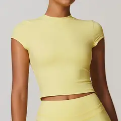 TIOZONEY - Camiseta deportiva de manga corta para mujer-Amarillo