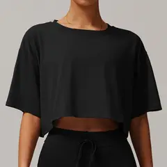 TIOZONEY - Camiseta deportiva de manga corta para mujer-Negro