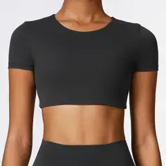 TIOZONEY - Camiseta deportiva de manga corta para mujer-Negro
