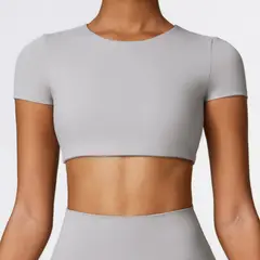 TIOZONEY - Camiseta deportiva de manga corta para mujer-Gris