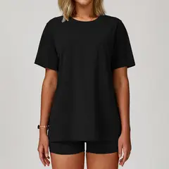 TIOZONEY - Camiseta deportiva de manga corta para mujer-Negro