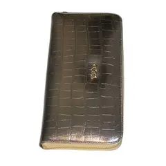 QARA - Billetera en cuero genuino plateado oscuro