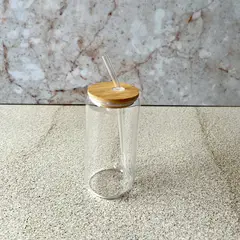 PIA COPELLO STORE - Vaso de Vidrio y Bambú con Sorbete