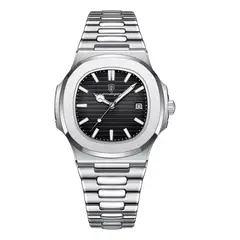 GENERICO - RELOJ METAL HOMBRE PLATEADO FONDO NEGRO POEDAGAR