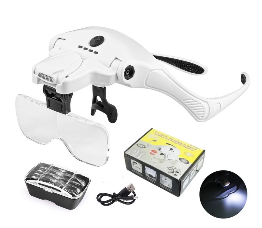 Lupa De Cabeza Recargable 4 Luz Led + 5 Lentes De Aumento
