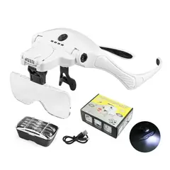 GENERICO - Lupa De Cabeza Recargable 4 Luz Led + 5 Lentes De Aumento
