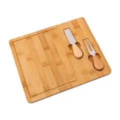 INSPIRA - Tabla para Quesos de Bambú con Cuchillo Plano y Tenedor