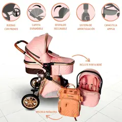 VOYAGE - Coche TRAVEL SYSTEM 4 en1 con Portabebé «MADRID» Pink