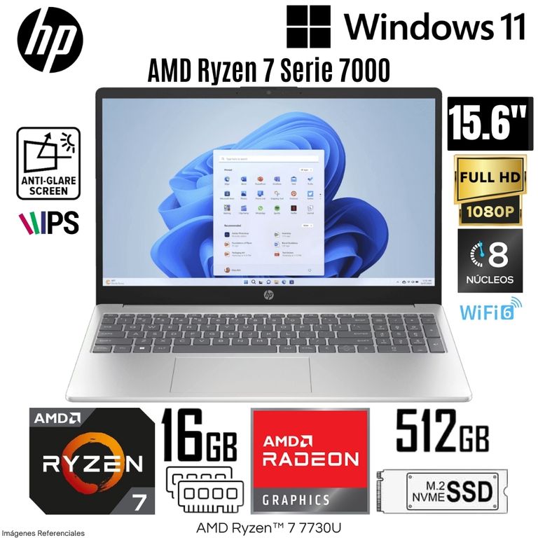 Laptop 15-FC0012LA AMD Ryzen 7-7730U 16GB RAM 512GB SSD 15.6" FHD IPS - Dorado