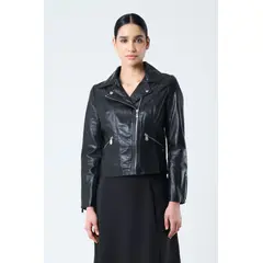VELEZ - Vélez Casaca Silueta Biker Cuero Mujer Cremalleras Negro
