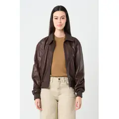 VELEZ - Vélez Casaca Bomber De Cuero Para Mujer Hazel Cafe