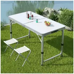 INSPIRA MARKET - Mesa plegable para picnic camping portátil con 2 sillas
