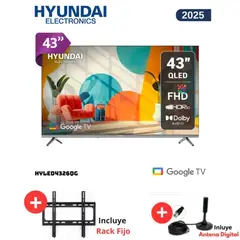 HYUNDAI - TELEVISOR SMART TV QLED 43 HYLED4326QG + Rack Fijo + Antena Digital