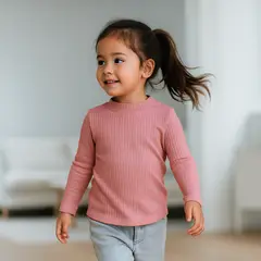 GENERICO - Polo Niña Algodón Rib Manga Larga Palo Rosa - Angela Kids