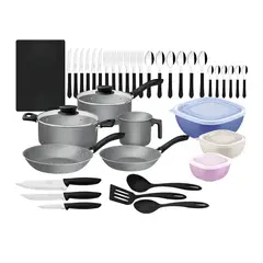 TRAMONTINA - Juego de Ollas de 44 Piezas Antiadherente Plomo