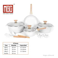 OEM - JUEGO DE OLLAS MGC DE 9 PIEZAS ROCA VOLCANICA WHITE