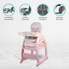 CUZKA - Silla de Comer Escritorio 3 en 1 «MICHO» PINK