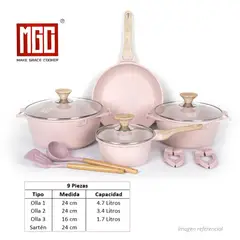 OEM - JUEGO DE OLLAS MGC DE 9 PIEZAS ROCA VOLCANICA PINK
