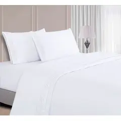 CASATEX - Juego de Sábanas 100% Algodón con Bordado Blanco