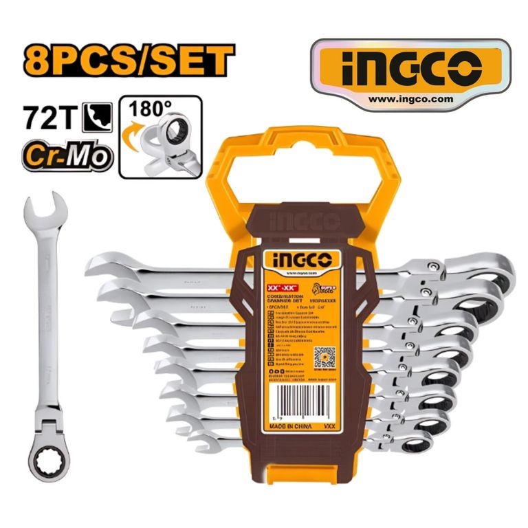 HKSPAR1083 SET 8pz LLAVES MIXTAS RATCHET ARTICULADA 8-19mm