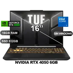 ASUS - Laptop TUF GAMING FX607VU-RL048 I5-210H 16GB RAM 512GB SSD RTX4050-6GB 16 SIN WINDOWS