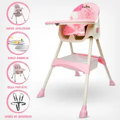 BABY KITS - Silla de Comer Para Bebé 2 en 1 «CANDY» Pink