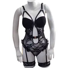 GENERICO - LENCERIA BODY TRANSPARENTE  LIGUERO PORTALIGA CON ENCAJE TALLA S-M-L